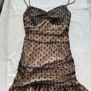 Sheer Polka Dot Mini Dress in Black on Nude